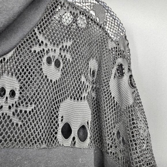 Skull Crossbones Mesh Hoodie Shirt Womens 2XL XXL Black Sheer Goth Punk Rock - Picture 2 of 13